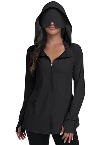 SeSe Code Travel Hoodie With Eye Mask Zip Up Sun Protection Lightweight Jacket With Pockets Airplane Outdoor Sleep Black XL - Image 1