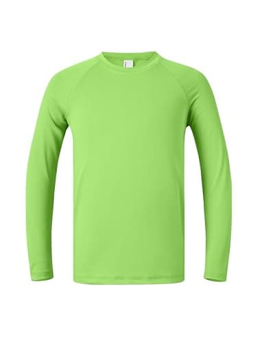 PATPAT Boys Rash Guard Swim Shirt Size 13-14 Years Lime Green Long Sleeve UPF 50+ Swimwear Youth Quick Dry Neon Active Water Tees for Surf Fishing Beach - Image 1