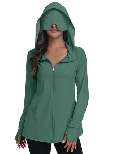 SeSe Code Travel Hoodie With Eye Mask Zip Up Sun Protection Lightweight Jacket With Pockets Airplane Outdoor Sleep Green M - Image 1