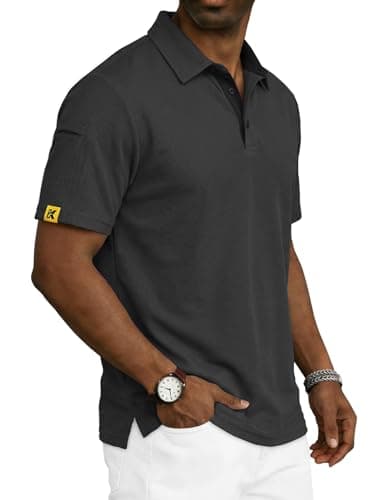 REXUHOWU Men's Polo Shirt Short Sleeve Moisture Wicking Sports Casual T-Shirt Golf Polo Shirt Business Collar Shirt for Men Darkgrey XXL - Thumbnail 2