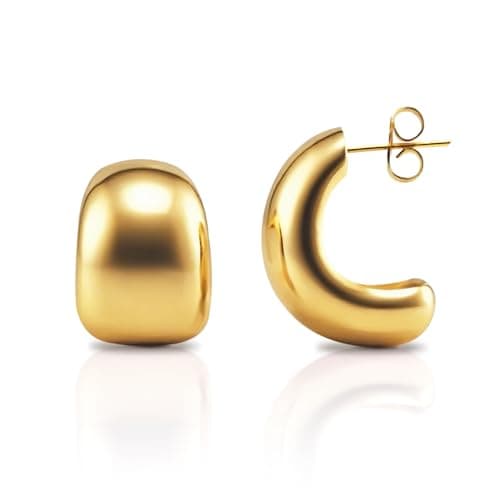 Geedow Chunky Hoop Earrings for Women - 18K Gold Plated Big Thick Earring Trendy Stud Set Fashion Gifts Formal Wedding Party Birthday Decoration - Image 1