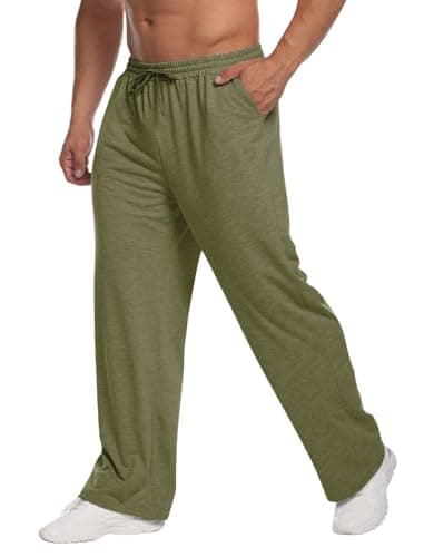 Deyeek Men's Baggy Sweatpants with Pockets Uncuffed Sweat Pants for Mens Lightweight Workout Sweatpants Wide Leg Sweat Pants Olive