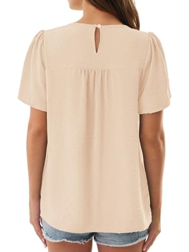 NORACORA Womens Summer Tops Crewneck Short Sleeve Shirts Casual Chiffon Boho Babydoll Blouses Flowy Lace Hem Apricot Clothing Trendy 2026 Apricot XXL - Thumbnail 3