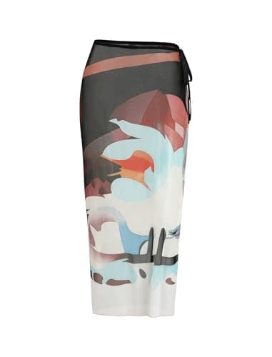 ZAFUL Womens Sheer Sarong Beach Cover Up Floral Bathing Suit Wrap High Slit Lightweight Bikini Coverups Swimsuit Skirt Pareo Vaction Clothes Brown Summer 2026 Large - Image 1