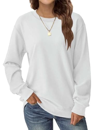 GKBK Womens Casual Long Sleeve Sweatshirt Crew Neck Crewneck T Shirt Tshirt Cute Pullover Tops Relaxed Fit Thin Soft Comfy Light Weight Loose Fit Sweater 2026 Fashion Clothes Trendy Outfits White XL - Thumbnail 2