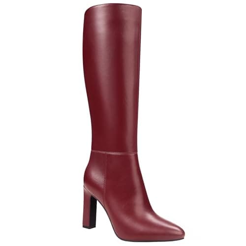 Quorvash Knee High Boots for Women - Long Elastic Faux Leather Tall Boots for Women Mid Block Heel Pointed Toe with Side Zipper Fall Winter Red Size 6 - Image 1