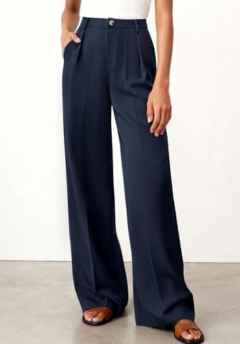 BTFBM Women's Wide Leg Palazzo Pants, Button High Waisted with Pockets, Casual Work Summer Outfits, Trendy Business 2026(Navy, XX-Large) - Thumbnail 3