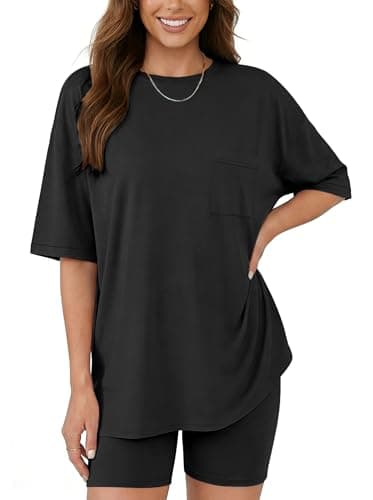 Aotasely Women 2 Piece Lounge Set Summer Oversized T-Shirt Biker Shorts Matching Airport Travel Casual Outfits Clothes - Image 1