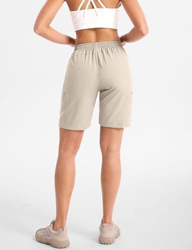 Cyasundent Women's 9" Hiking Cargo Shorts Lightweight Stretch Quick Dry Athletic Golf Summer Bermuda Shorts for Women (Khaki_XXXL) - Thumbnail 2