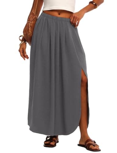 HiMONE Flowy Maxi Skirt for Women High Waisted Elegant Long Skirts with Side Slit for Boho Vacation Summer Outings