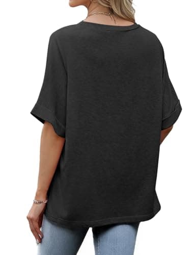 GKBK Womens Oversized T Shirts Crew Neck Short Sleeve Tops Spring Summer Business Dressy Casual Loose Fit Workout Work Basic Tee Blouse 2026 Beach Vacation Trendy Plus Size Clothes Outfit Black XL - Thumbnail 5