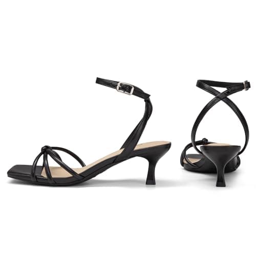 Athlefit Black Kitten Heels for Women Square Open Toe Strappy Low Heels Comfortable Dressy Ankle Strap Sandals Size 6 - Thumbnail 6