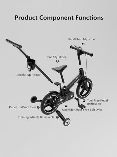 lecoco Upgraded Toddler Bike with Push Handle 6 in 1 for Kids, Balance Bicycle Toys with Training Wheels, Brackes, Cup Holder, Pedal, Kickstand Birthday Gift for Boys and Girls - Thumbnail 4