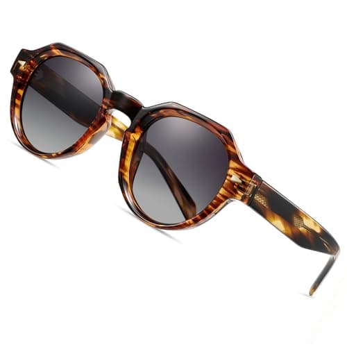 ROCKNIGHT HD Driving Polarized Sunglasses for Mens Retro Round Sunglasses Tortoise Acetate Frame Lightweight Fashion Grey Gradient Sunglasses - Image 1