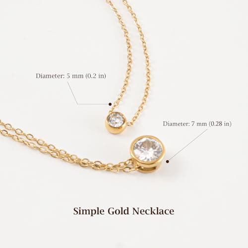 PNNY AMDA Simple Gold Diamond Necklace: 18K Gold Plated Dainty Diamond Look Pendant Necklace Sparkly - Single CZ Exquisite Gifts for Women Mothers Day XL-ZS-DG - Thumbnail 2