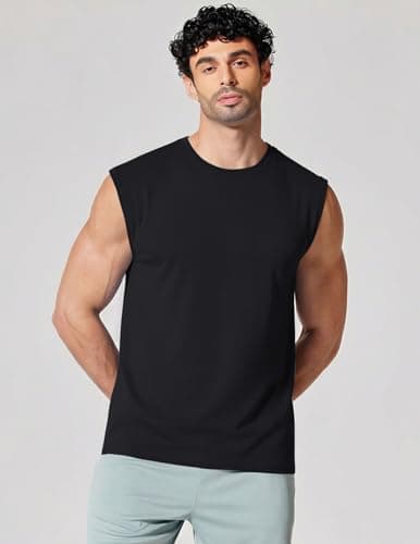 COOFANDY Mens Workout Tank Tops Cotton Sleeveless Tee Shirts Men Muscle Gym Shirts Running Loose Fit Tee Black XL - Thumbnail 3