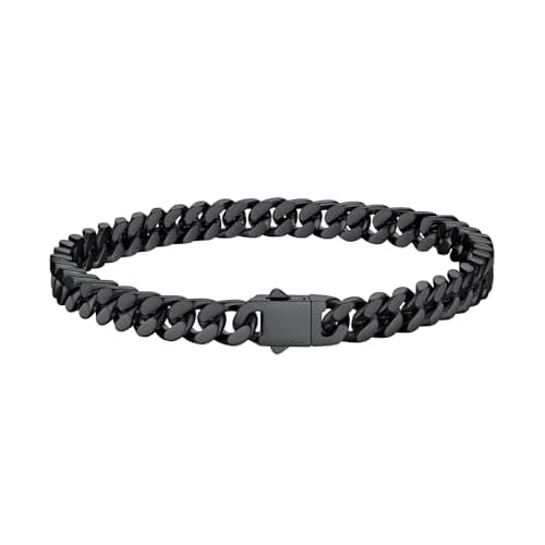 Bestyle 5mm Men's Cuban Link Chain Bracelet Gift for Men Cool Sturdy Black Mens Hand Chain Hip Hop Bracelets for Men Party Jewelry, Hypoallegenic Tranish Resistant, 5mm 21cm/8.3Inch - Image 1