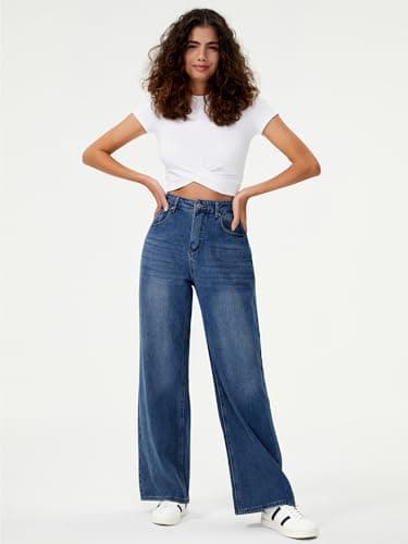 HDLTE Women's High Waist Baggy Boyfriend Jeans - Wide Leg Loose Denim Pants with Pockets(Dark Blue,X-Small) - Thumbnail 5