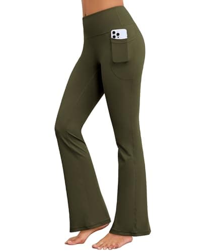 AegisChic Flare Yoga Pants with Pockets for Women Wide Leg Tummy Control Flared Workout Leggings High Waist Army Green - Image 1