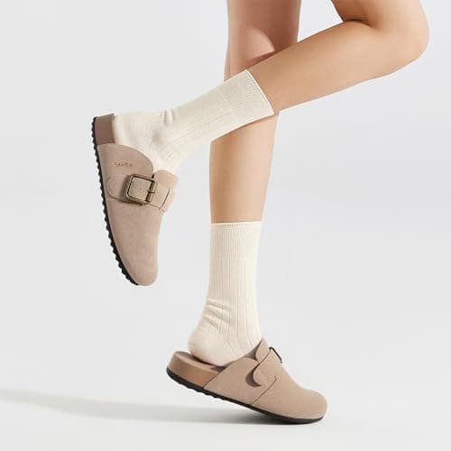 Stelle Suede Clogs for Women Men Potato Shoes with Arch Support Leather Cork Footbed Mules Slip on Home Slippers(Taupe,11) - Thumbnail 2