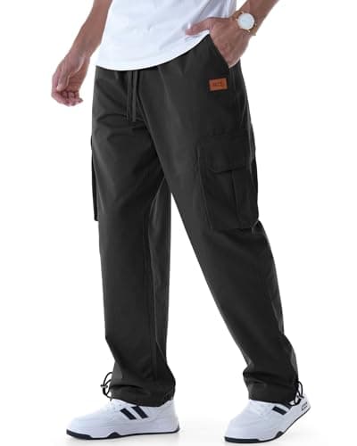 CANGHPGIN Mens Casual Cargo Pants Relaxed Fit Outdoor Travel Hiking Pants Men Drawstring Cotton Joggers Sweatpants with Pockets Black - Image 1