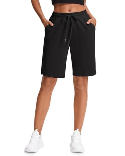 Stelle Women's Cotton Bermuda Shorts 10" Long Knee Length Comfy Sweat Shorts with Deep Pockets Lounge Casual Summer (Black, XS) - Image 1
