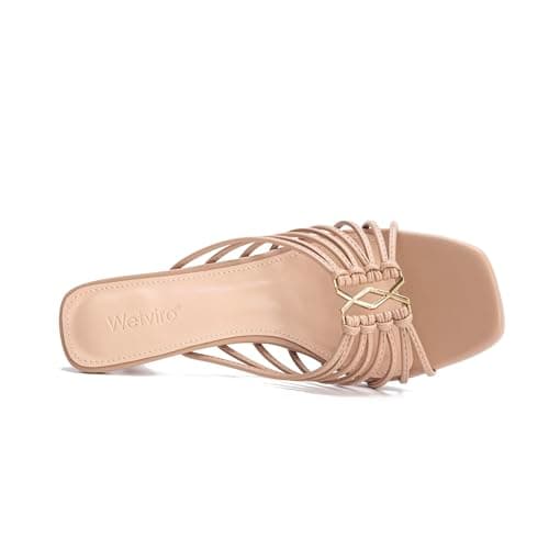 Wetviro Womens Nude Slip On Mules Sandals Low Kitten Heels Square Open Toe Dressy Comfortable Shoes for Women (2026) - Thumbnail 5
