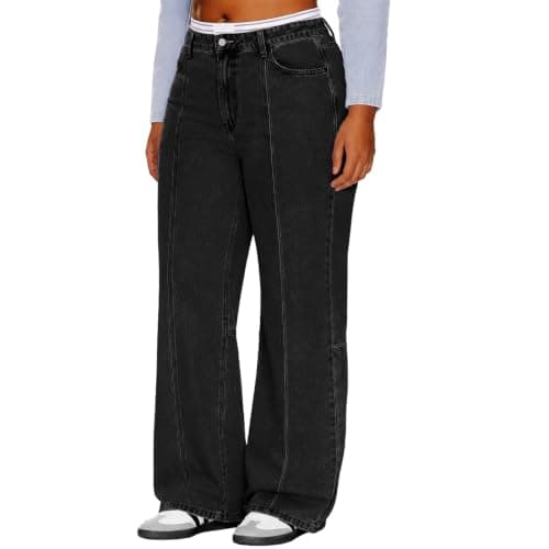 MARIASHA Pull On Women's Wide Leg Jeans High Waisted Stretchy Buttoned Denim Pants Jean Gray M - Image 1