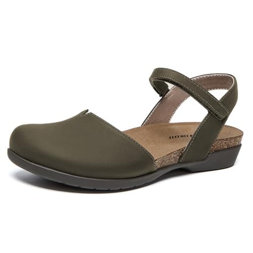 Athlefit Womens Closed Toe Sandals Comfort Casual Cork Footbed and Arch Support Flat Sandals Ivy Size 9.5 - Image 1