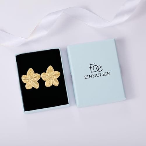 EINNULEIN Gold Flower Earrings 18K Gold Plated Flower Statement earring For Women Trendy Floral Stud Earrings Hypoallergenic Jewelry Gifts for Her - Thumbnail 5