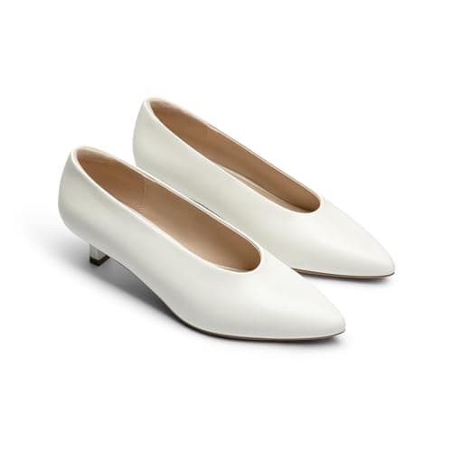 Athlefit Womens Low Kitten Heel Closed Toe Dress Pumps Shoes White Size 5.5 - Thumbnail 5