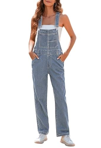 Pink Queen Womens Onesie Denim Bib Overall Casual Adjustable Strap Denim Jumpsuit Loose Fit Straight Leg Overall Jean Pants Streetwear Light Blue S - Image 1