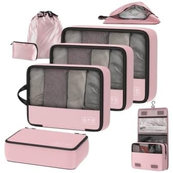 8-Piece Compression Packing Cubes for Travel, Stylish Luggage Organizer Set for Women, Space Saving Travel Essentials, Perfect for Vacation Cruise, Weekend Getaways & Carry-On Packing - Light Pink - Image 1