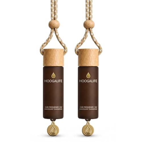 HOOGALIFE Car Air Freshener 2 Pack, Mahogany Teakwood Hanging Diffuser, 45+ Days Long Lasting Scent, Refillable Bottle, Odor Control for Auto Interior, Made in USA - Image 1