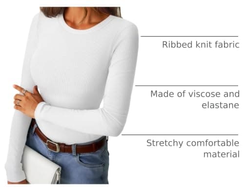 GKBK Womens Long Sleeve Ribbed Tops Fitted Stretch Casual Crewneck Basic Tee Shirts Tight Layering 2026 Fall Fashion Outfits White XS - Thumbnail 4