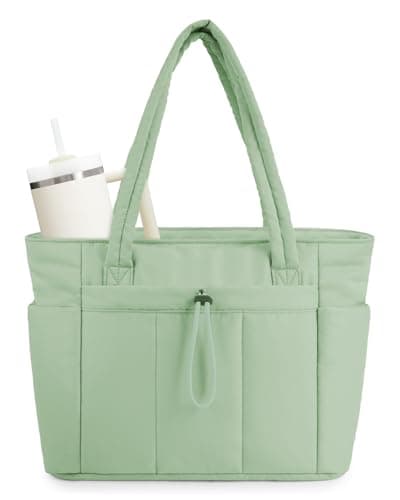 Wandering Nature Puffer Tote Bag with Cup Holder & Laptop Compartment & Trolley Sleeve for Travel, Work, Nurse, Women - Image 1