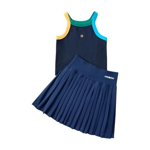 pMMq Girls Athletic Tennis Outfit Dress Set,Sleeveless Sport Dress with Pleated Skirt for Active Kids 4-15 Years Blue - Image 1