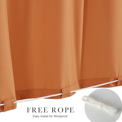 NICETOWN Canvas Outdoor Curtains for Decor 2 Panels, Orange, W52 x L84 per Panel - Waterproof & Windproof Sun Shades with Peel/Stick Top & Back Tab Bottom, Free Rope and 2 Tiebacks - Thumbnail 2