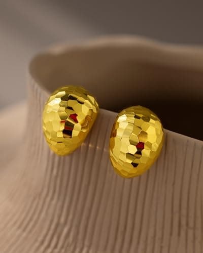 UANNEAU Gold Chunky Earrings for Women Trendy, 14K Gold Plated Dainty Disco Earrings Statement Minimalist Hypoallergenic Stud Earrings - Thumbnail 6