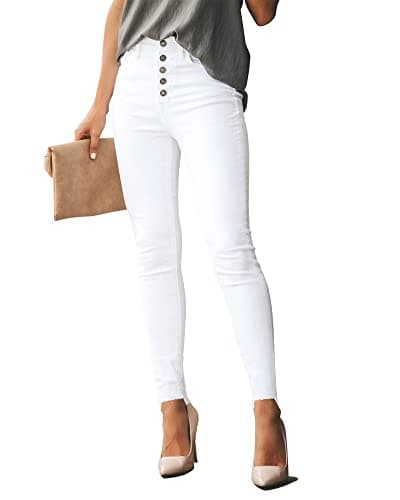 POTILI Women's High Waisted Jeans for Women Distressed Ripped Jeans Butt Lifting Skinny Stretch Denim Pants White Size 12 - Image 1