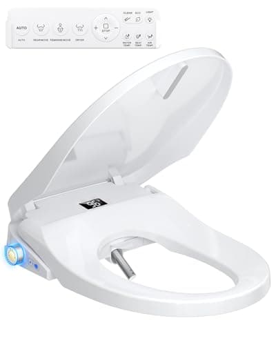 RUIFQ Bidet Toilet Seat Elongated, Electric Heated Seat with Instant Warm Water, Remote & Side Knob Control, Self-Clean Nozzle, Soft Close Lid, Night Light, Warm Air Dryer - Image 1