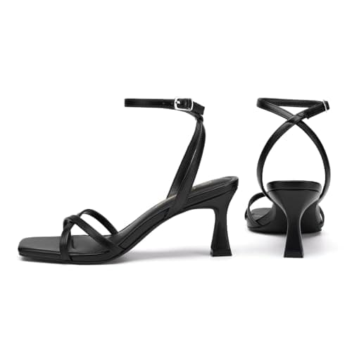 Athlefit Black Kitten Heels for Women Square Open Toe Strappy High Heels Comfortable Dressy Summer Graduation Ankle Strap Heeled Sandals Size 7 - Thumbnail 6