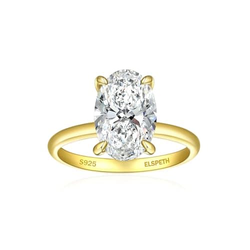 Elspeth 3CT Oval Cut Engagement Ring for Women, 925 Sterling Silver Hidden Halo Cubic Zirconia Solitaire Wedding Promise Ring Gold Plated Size 6.5 - Image 1