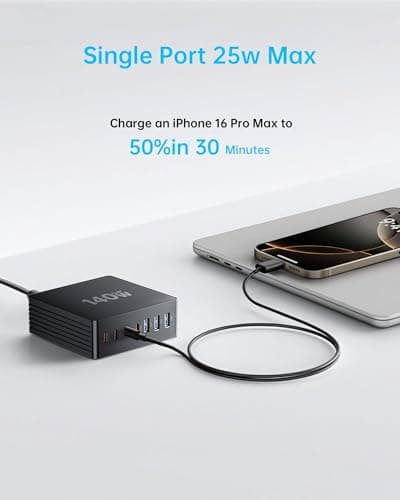 USB C Charging Station, 140W GaN III 7 Port Fast Charger Station, PD 3.0 USB Charging Station for Multiple Devices, USB Charging Hub, Multiple USB C Charger Station for iPad iPhone Samsung Android - Thumbnail 6