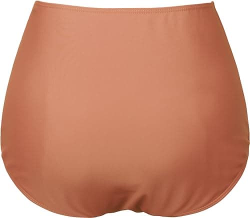 COCOPEAR Women's High Waisted Full Coverage Bikini Bottom Ruched Bathing Suit Bottoms for Women Tummy Control Swim Bottoms Light Orange L - Thumbnail 4