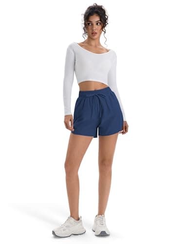 Aprolive Running Shorts for Women 4 Inch Athletic Lightweight Summer Casual Workout Gym Hiking Short with Zipper Pockets (Navy Blue, XL) - Thumbnail 6