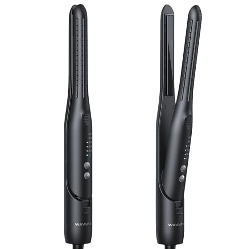 Wavytalk 0.65" Pencil Flat Iron, Cool Curl Pencil, Small Airflow Styler and Straightener for Short Hair, Pixie Cut and Edges, Curling Iron for Short Hair with 360º Cool Airflow, Black