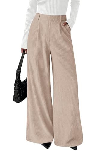 BTFBM Wide Leg Pants for Women Dressy Work Business Casual Elastic High Waisted Trousers Ribbed Lounge Palazzo Pants(Apricot, X-Large) - Image 1