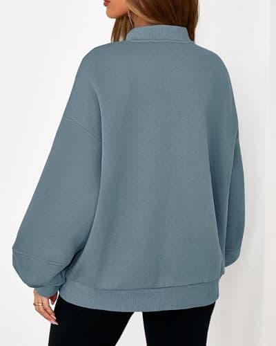 KIRUNDO Oversized Sweatshirt for Women Zip Up Bomber Jacket 2026 Fall Fashion Casual Long Sleeve Outerwear Winter Outfits(Grey Blue, Small) - Thumbnail 2