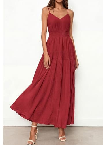 KIRUNDO Maxi Dresses for Women 2026 Summer Sleeveless Spaghetti Strap Long Flowy Beach Vacation Dress Boho A Line Sundress Red - Thumbnail 2